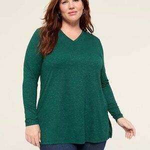 Lane Bryant Dark Green Shimmer V-Neck Tunic Tee in Size 18/20